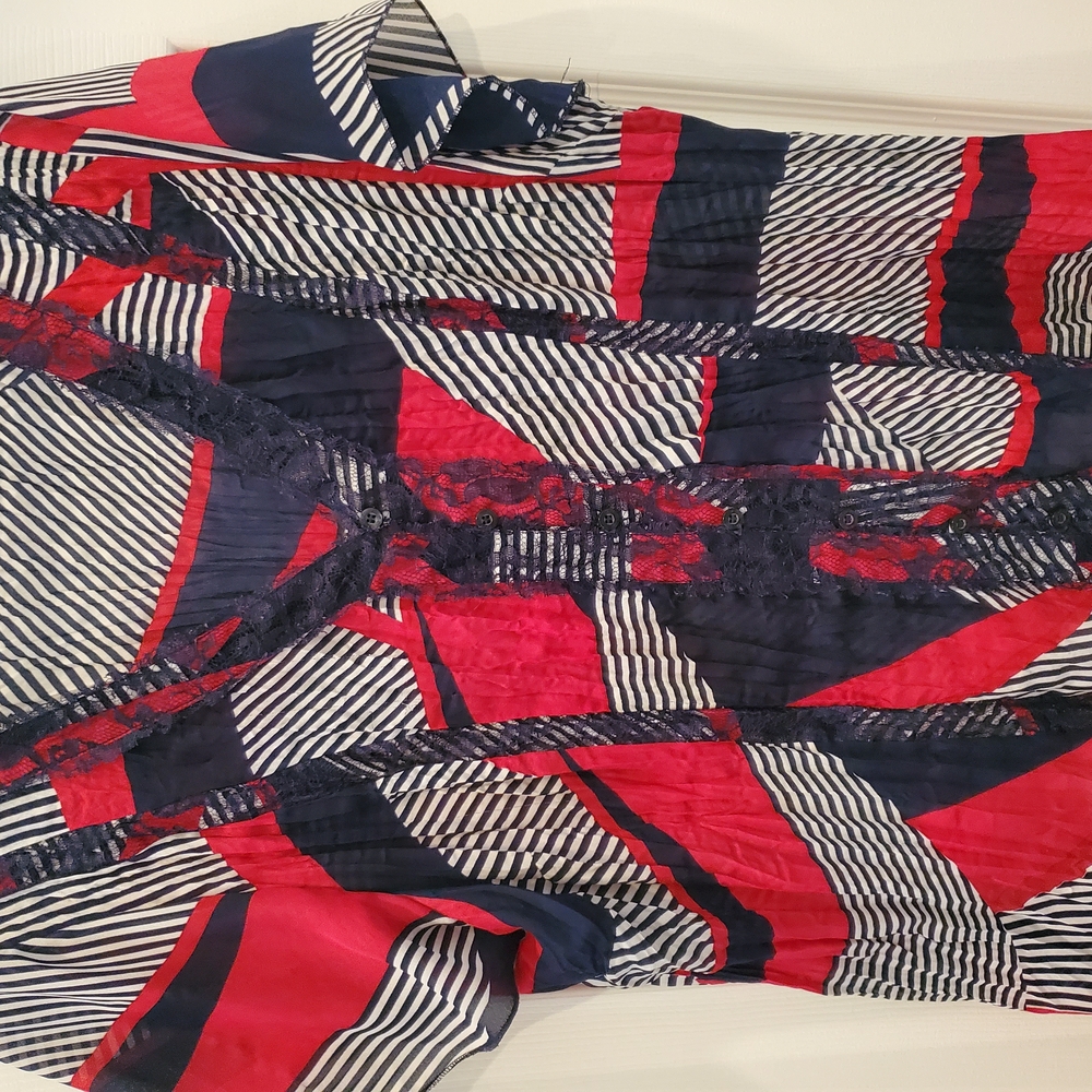 NY Collection Red and Blue Striped Blouse